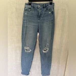 American Eagle Outfitters Light Blue Distressed Curvy Mom Jean